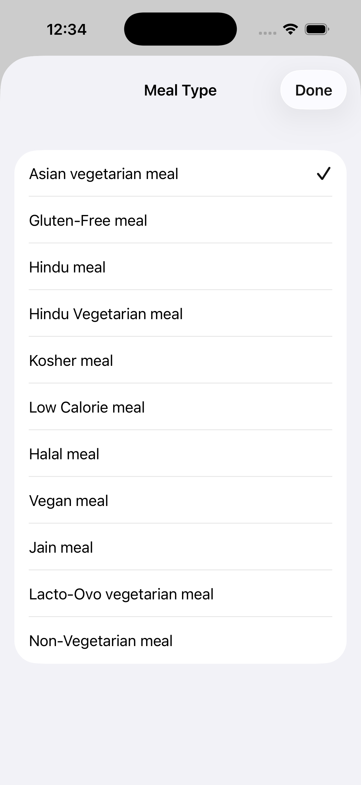 Meal type picker