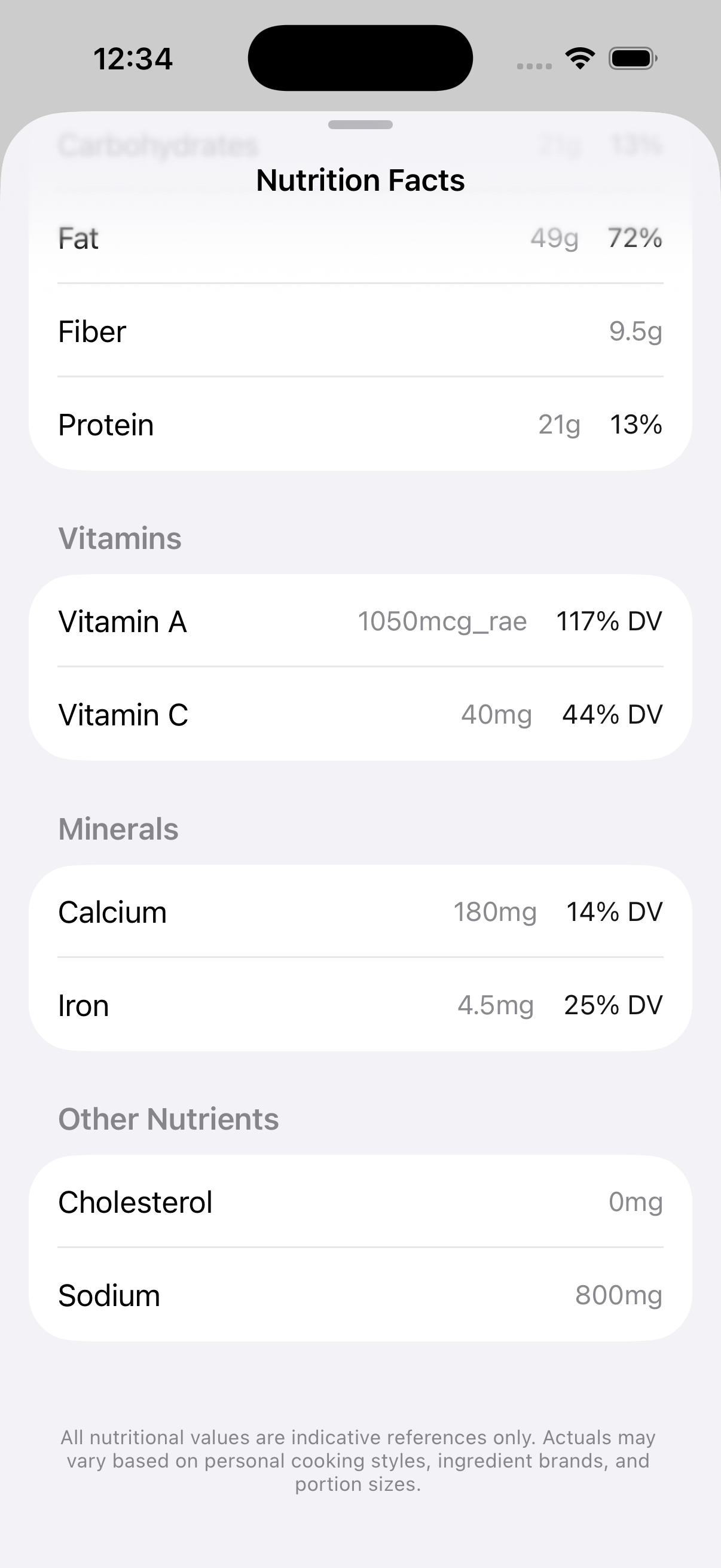 Nutrition facts