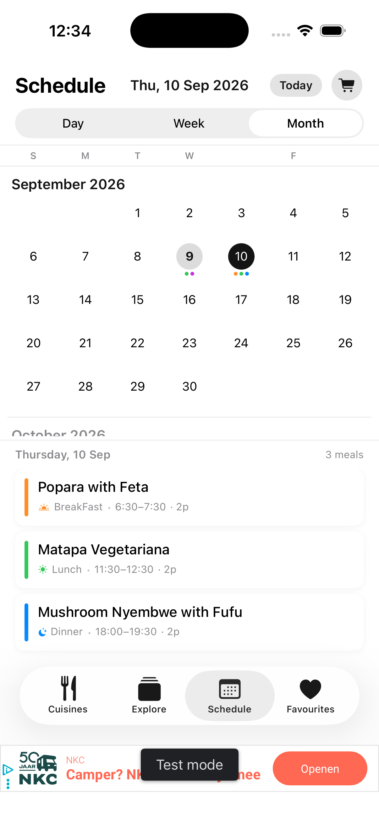 Month schedule view